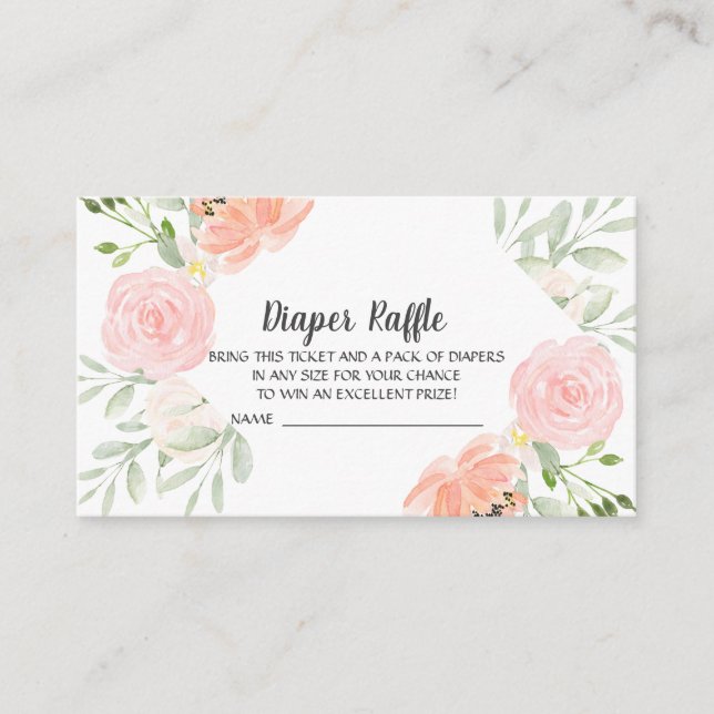 Blush Peonies Diaper Raffle Enclosure Card (Front)