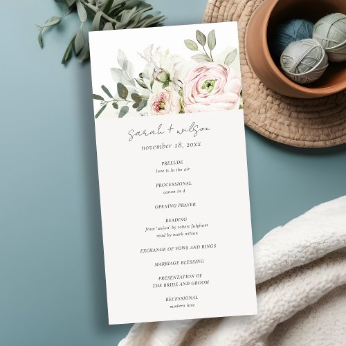 Blush Peonies Eucalyptus Foliage Wedding Program