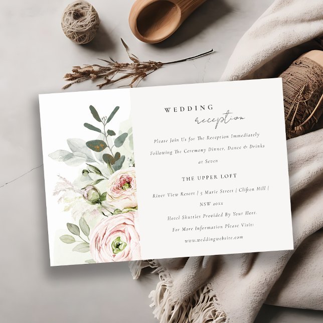 Blush Peonies Eucalyptus Foliage Wedding Reception Enclosure Card (Creator Uploaded)
