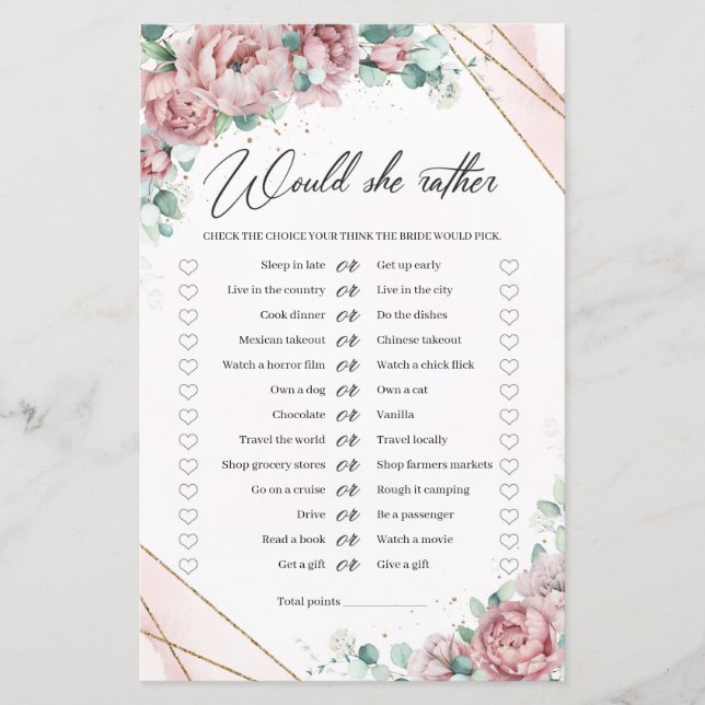 Blush peonies eucalyptus gold Would she Rather (Front)