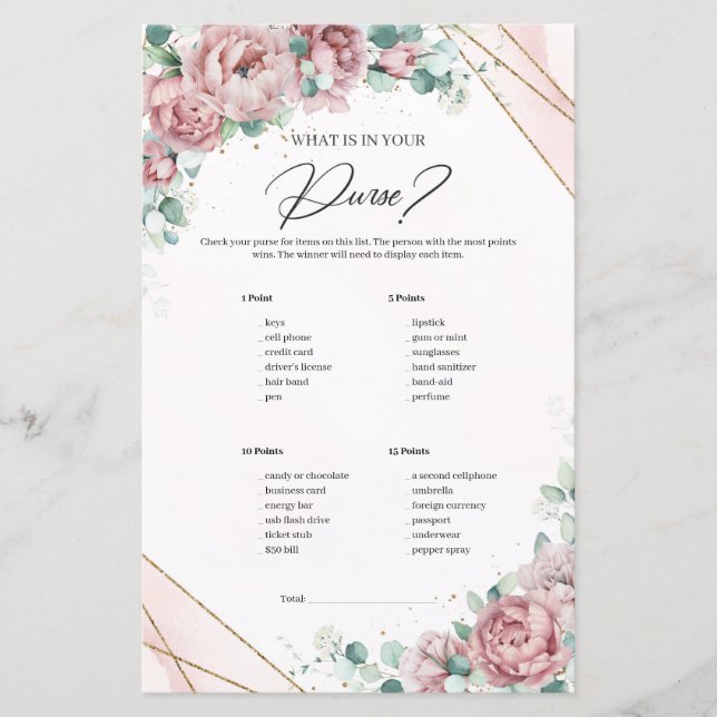 Blush peonies eucalyptus What is In Your Purse (Front)