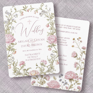 Blush Peonies Frame Catholic Wedding Invitation