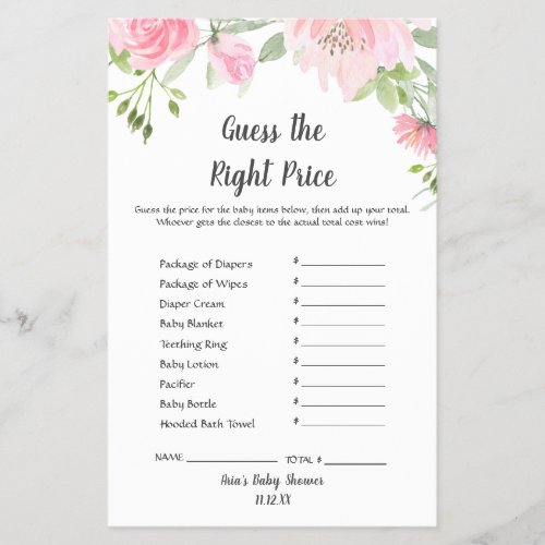 Blush Peonies Guess The Right Price Game Flyer