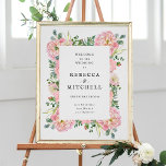 Blush Peonies Hydrangea Eucalyptus Wedding Welcome Poster at Zazzle