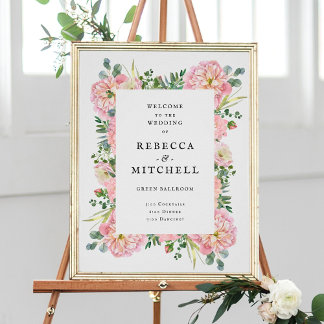 Blush Peonies Hydrangea Eucalyptus Wedding Welcome Poster