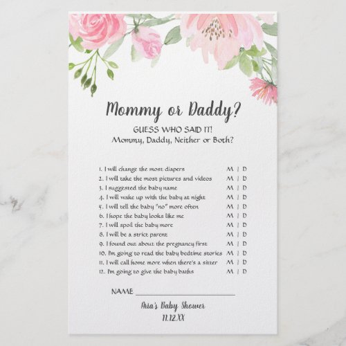 Blush Peonies Mommy or Daddy Game Flyer