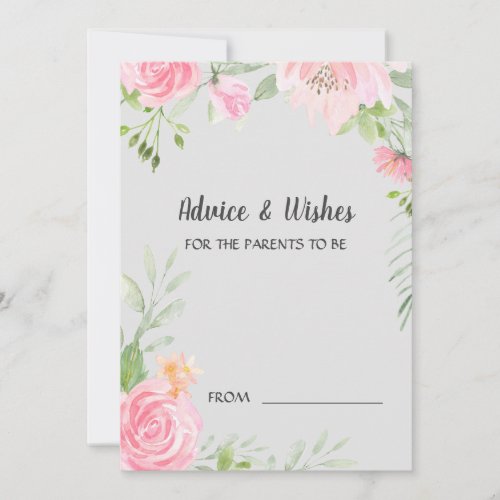 Blush Peonies on Gray Baby Shower Advice Cards