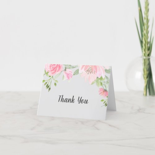 Blush Peonies on Gray Baby Shower Thank You Card