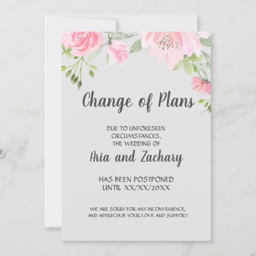 Blush Peonies on Gray Change of Plans Announcement