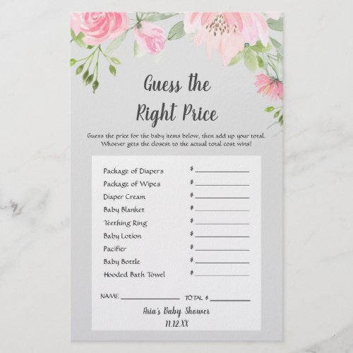 Blush Peonies on Gray Guess The Right Price Game Flyer