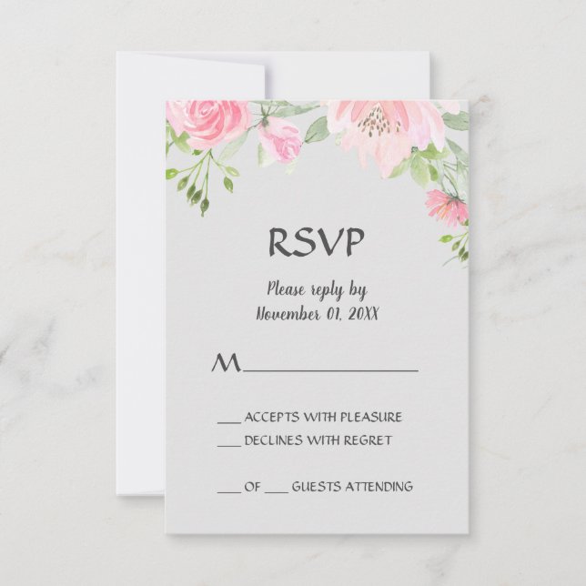 Blush Peonies on Gray RSVP Card (Front)