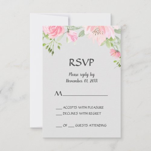 Blush Peonies on Gray RSVP Card