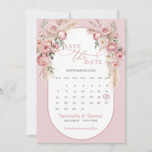 Blush peonies pampas boho arch eucalyptus calendar save the date