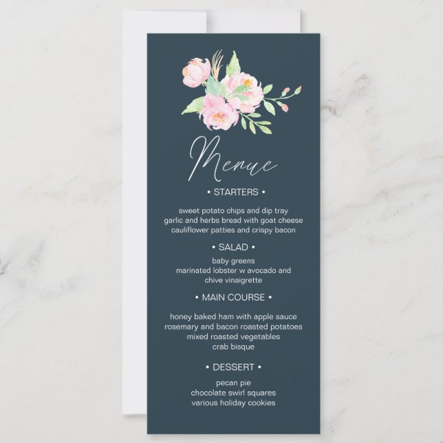 Blush Peonies ⎥Wedding Dinner Menu Invitation (Front)