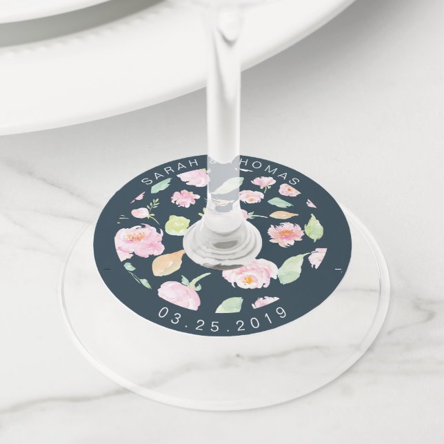 Blush Peonies ⎢Wedding Wine Glass Tags (Close Up)