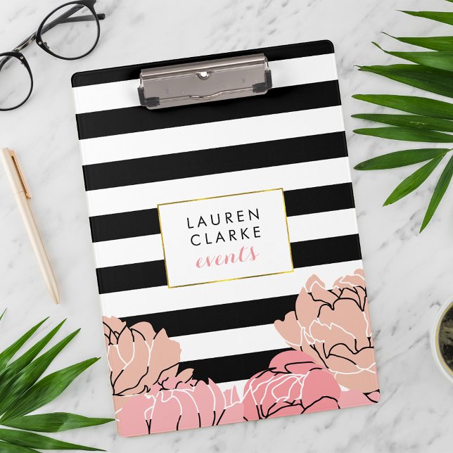 Blush Peony and Black Stripe Clipboard (Creator Uploaded)