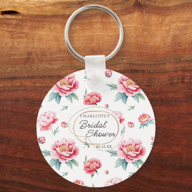 Blush Peony Custom Name Keychain (Front)