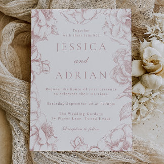 Blush Peony Elegant Floral Wedding Invitation