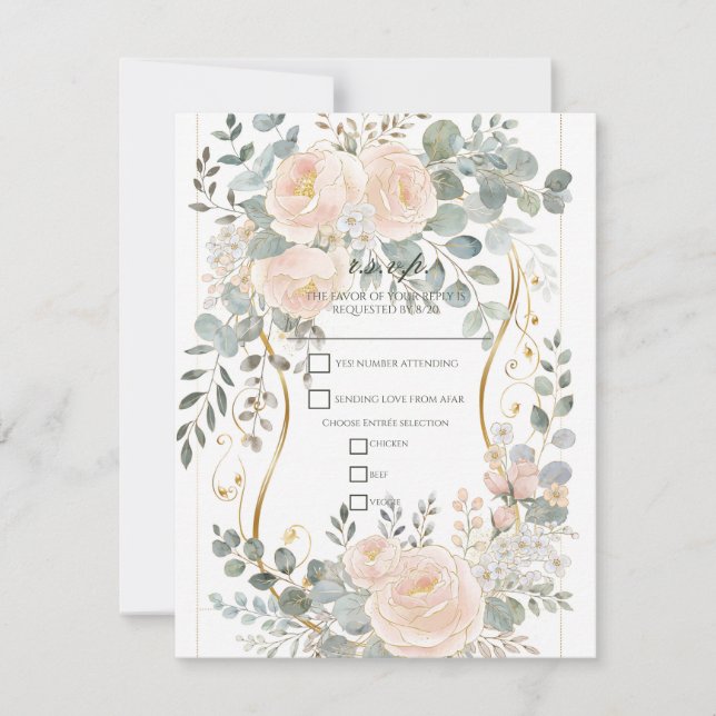 Blush Peony & Eucalyptus Botanical Floral Wedding  Invitation (Front)