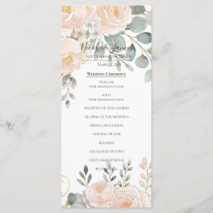 Blush Peony & Eucalyptus Botanical Floral Wedding  Menu