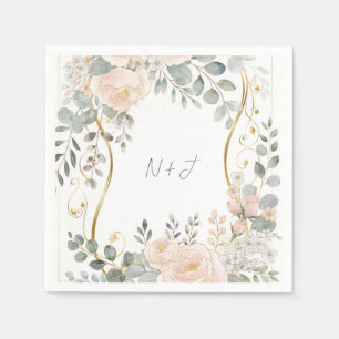 Blush Peony & Eucalyptus Botanical Floral Wedding Napkins