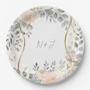 Blush Peony & Eucalyptus Botanical Floral Wedding Paper Plates