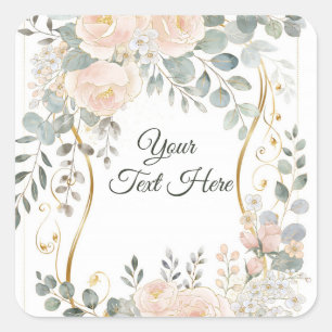 Blush Peony & Eucalyptus Botanical Floral Wedding Square Sticker