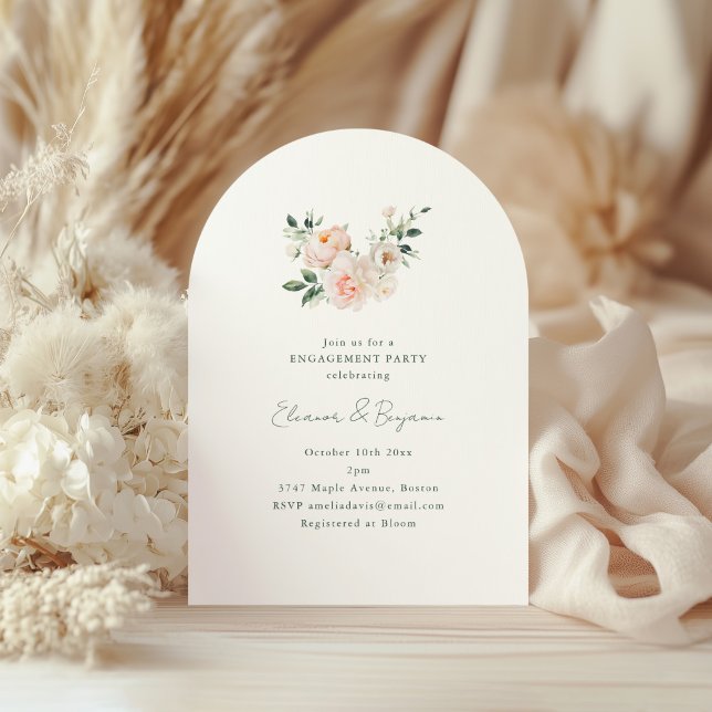 Blush Peony Floral Arch Minimal Engagement Party Invitation (Creator Uploaded)