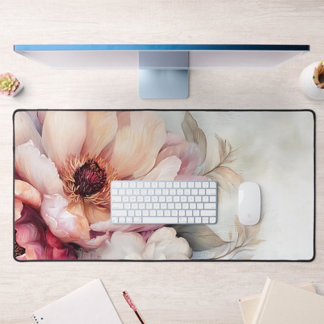 Blush Peony Floral Desk Mat | Soft Pastel Art (Creator Uploaded)