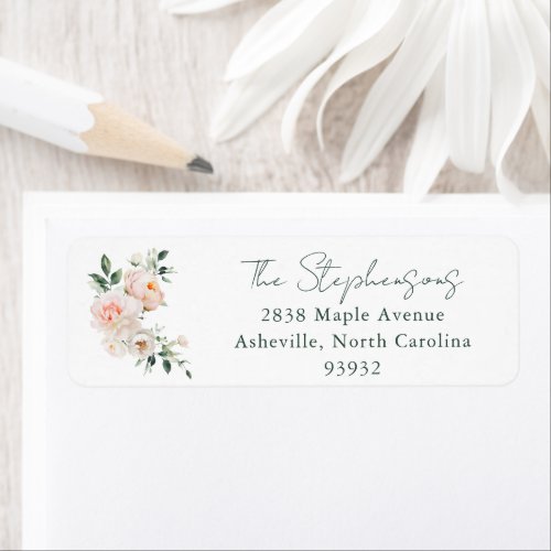 Blush Peony Floral Family Wedding Return Address Label