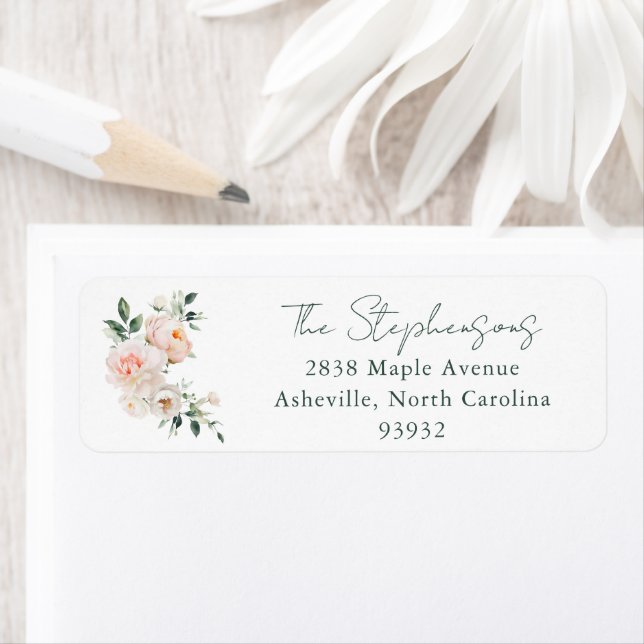 Blush Peony Floral Family Wedding Return Address Label (Insitu)