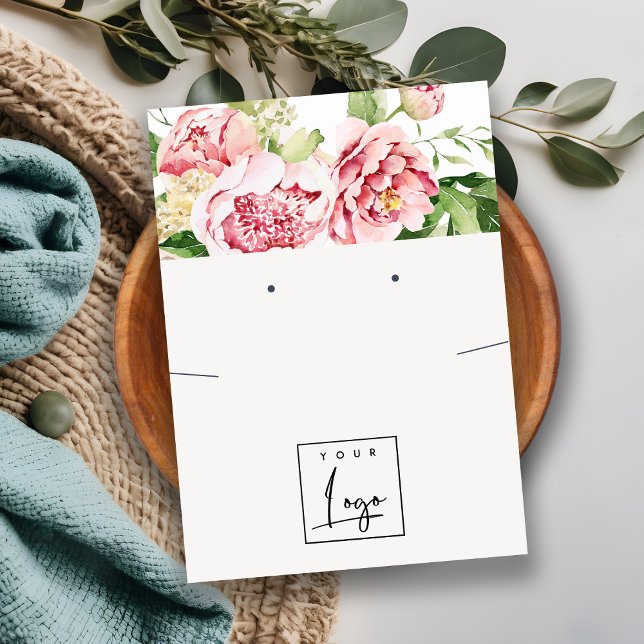 Blush Peony Floral Logo Earring Necklace Display Business Card (Creator Uploaded)