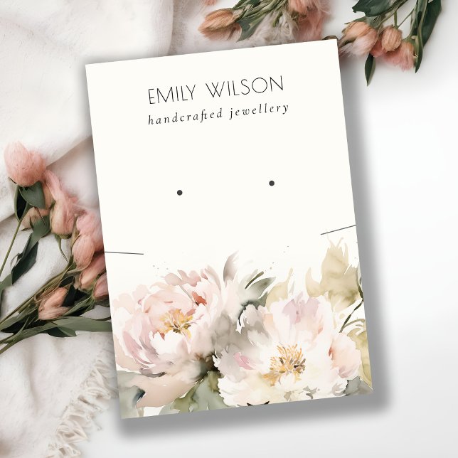 Blush Peony Floral Necklace Earring Combo Display Business Card (Creator Uploaded)
