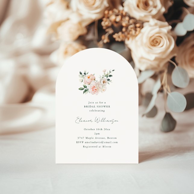 Blush Peony Floral Pink Arch Minimal Bridal Shower Invitation (Creator Uploaded)