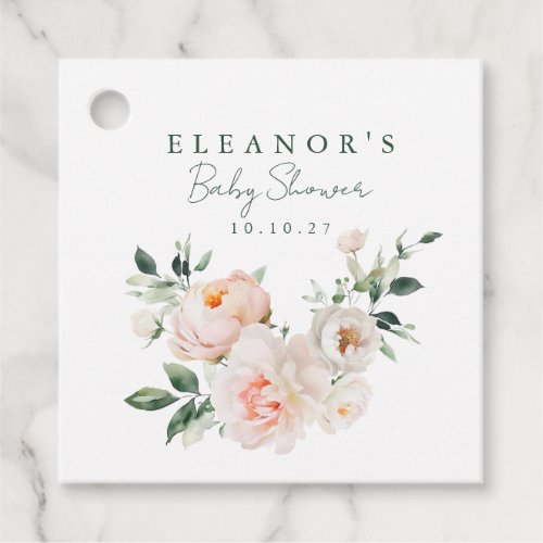 Blush Peony Floral Watercolor Pink Baby Shower Favor Tags