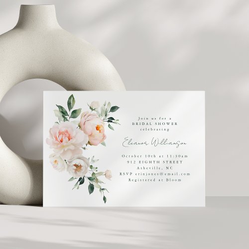 Blush Peony Floral Watercolor Pink Bridal Shower Invitation