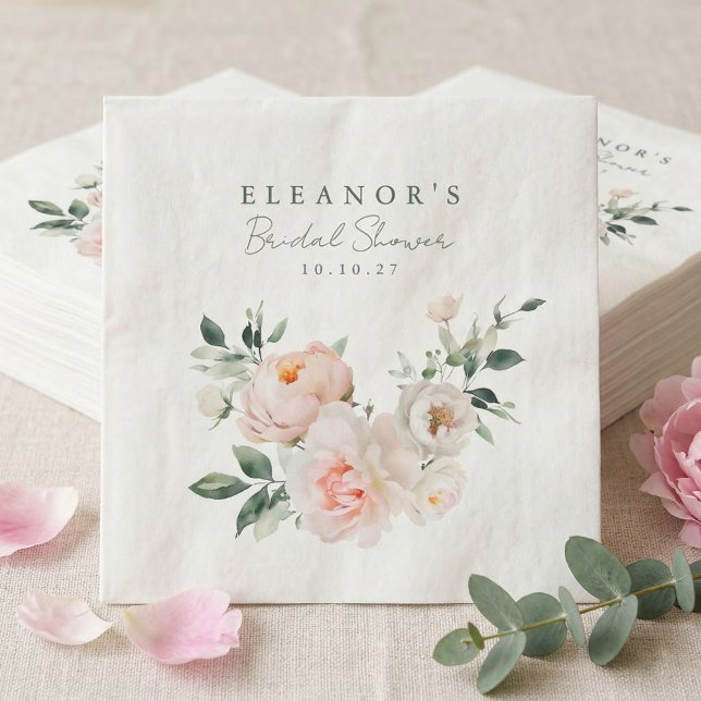 Blush Peony Floral Watercolor Pink Bridal Shower Napkins (Creator Uploaded)