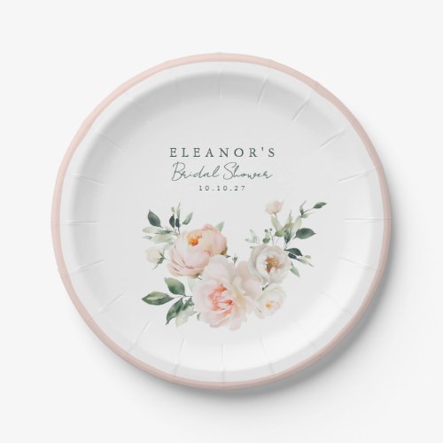 Blush Peony Floral Watercolor Pink Bridal Shower Paper Plates