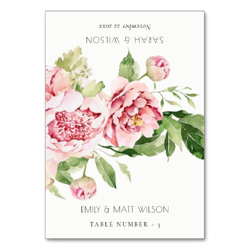 Blush Peony Floral Wedding Guest Name Place Cards