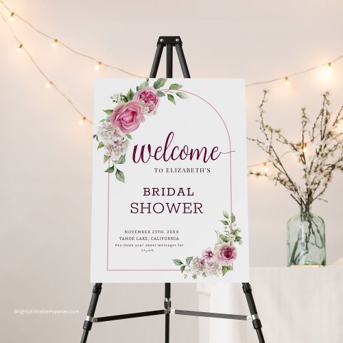 Blush Peony Floral Welcome Bridal Shower Sign 