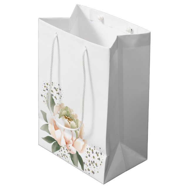 Blush Peony Flowers and Confetti Dots Medium Gift Bag (Front Angled)