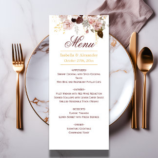 Blush Peony & Gold Burgundy Floral Wedding  Menu