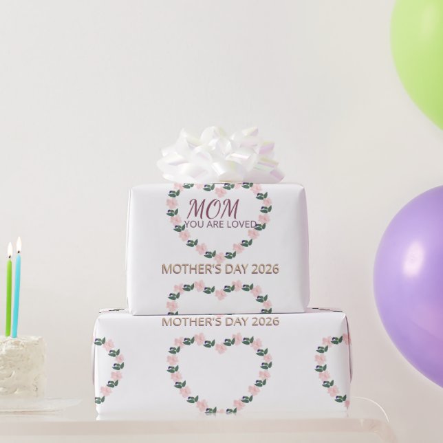 Blush Peony Heart Floral Pattern for Mother's Day Wrapping Paper (Party Gifts)