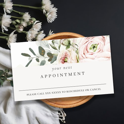 Blush Peony Leafy Botanical Floral Appointment  Business Card