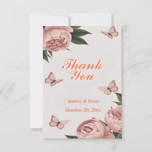 Blush Peony Personalized wedding Thank You Card (Front)