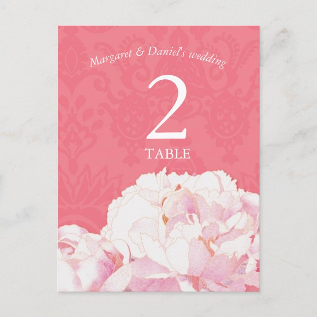 Blush Peony Pink Wedding Table Number Card (Front)