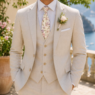 Blush Peony Rose English Garden Wedding Neck Tie