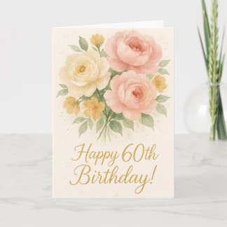Blush Peony & Rose Happy 60th Birthday Watercolor Card