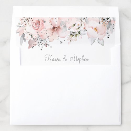 Blush Peony Silver Eucalyptus Wedding Invitation E Envelope Liner