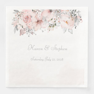 Blush Peony Silver Eucalyptus Wedding Paper Dinner Napkins